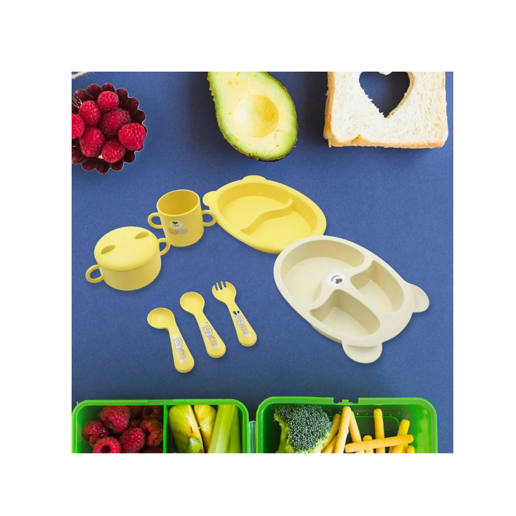 Happo Bear Kids Feeding Set - BPA-Free Divided Plate, Cup, Bowl & Cutlery
