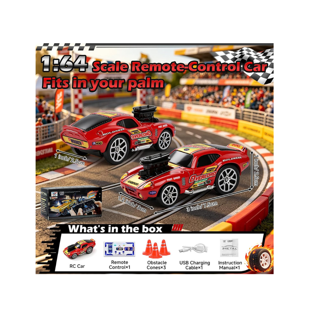 Mini Drift RC Car 1:64, Remote Control Car with 3 Speed, 2.4GHz and Bluetooth App, Metal Body, Drift Car for Kids from 6 Years Old (Red)