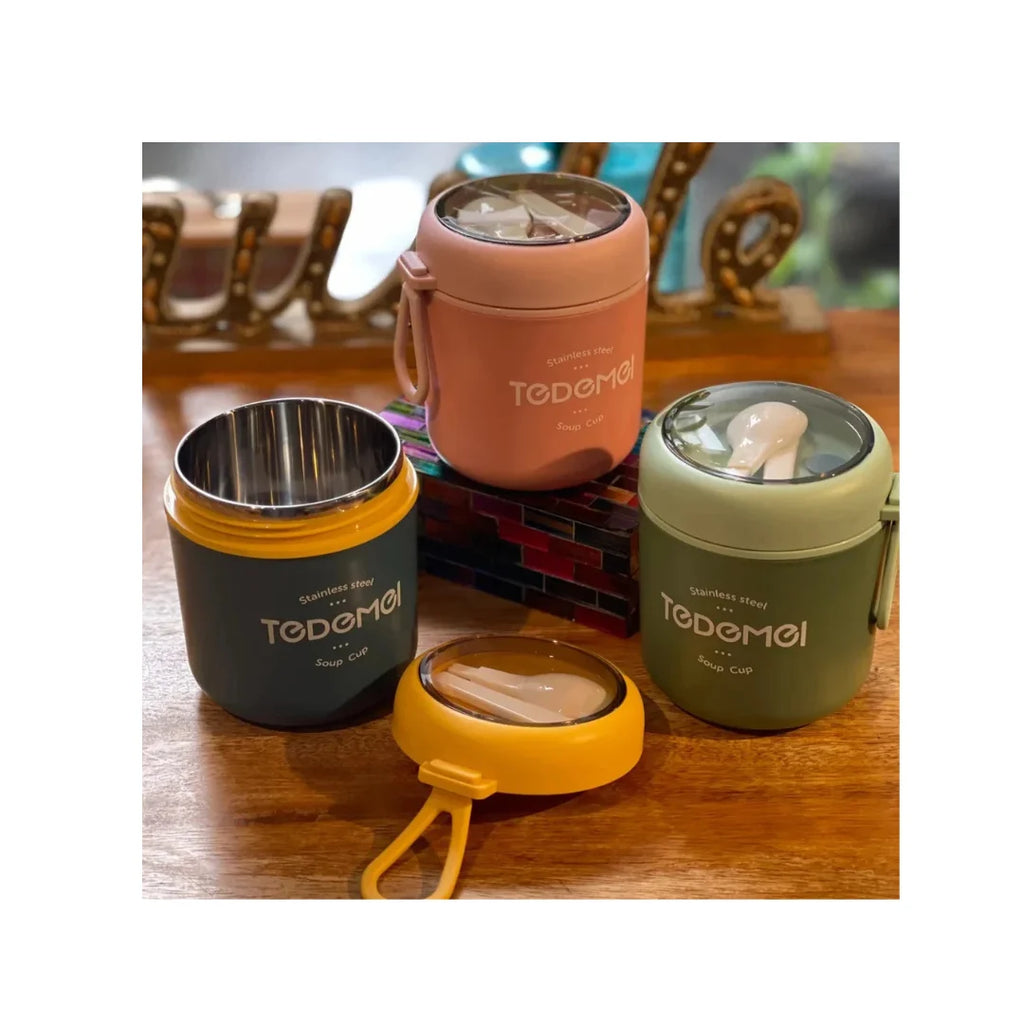 Stainless Steel Vacuum Food Jar with Lid & Spoon - Insulated Soup Cup