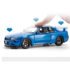 Toy Rush Nissan Skyline GT-R R34 Die-Cast Model Car 1:24 Scale – Pull Back, Openable Doors & Detailed Collectible (Blue) 3-14 Years