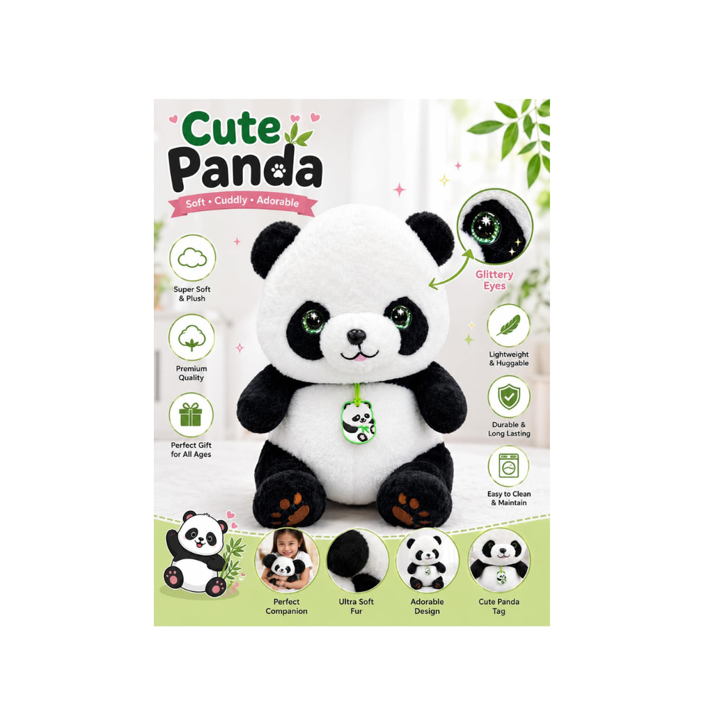 Rolex Cute Panda Plush Toy with Green Eyes & Pendant – Soft Stuffed Animal for Kids 3+ Years