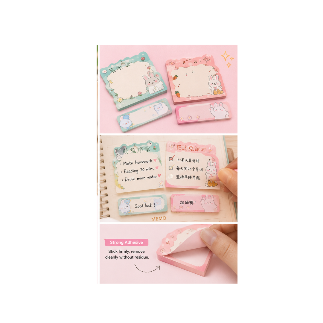Ub Collection Kawaii Sticky Notes Set – Cute Animal Memo Pads with Page Markers (Colour & Design May Vary)