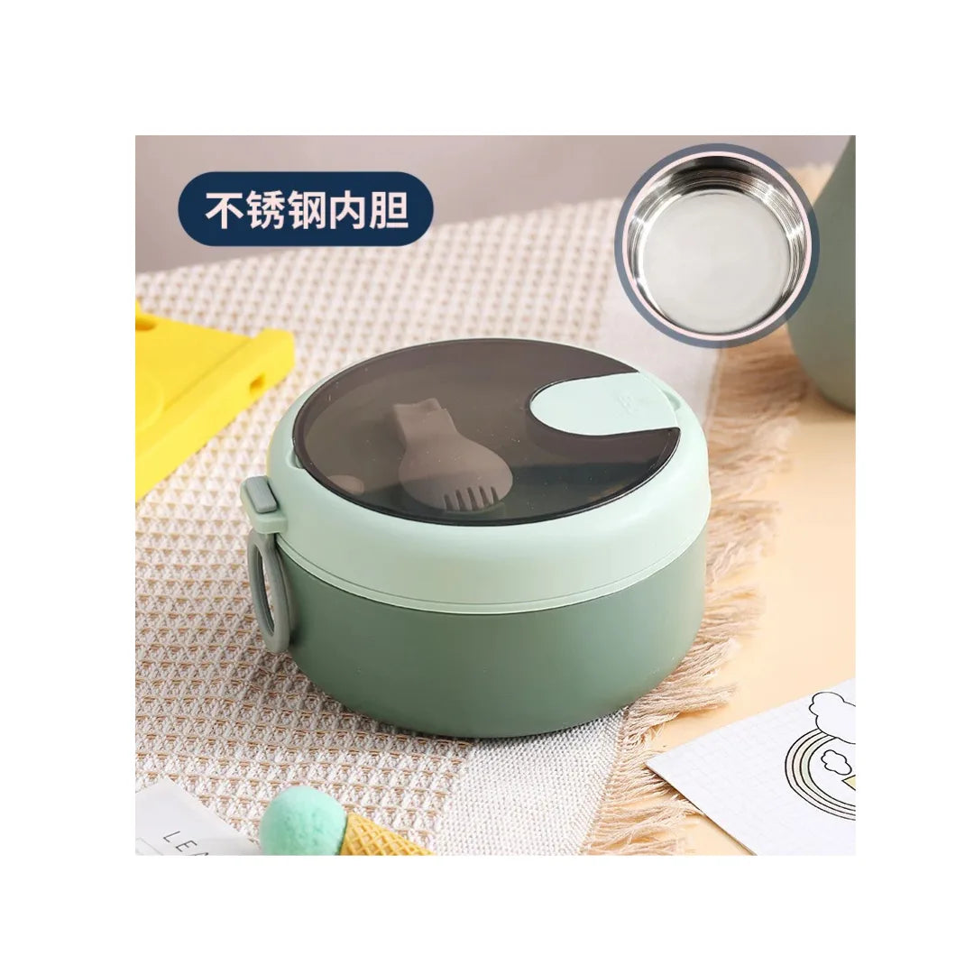 Round Stainless Steel Lunch Box - Insulated with Foldable Spoon & Fork