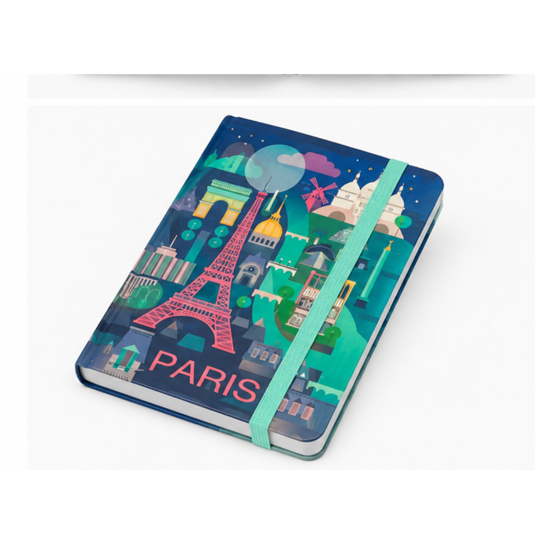 UB Collection Paris Mini Hardcover Notebook with Elastic Band | Pocket Journal | A7 Size | Ruled Pages | Colour May Vary
