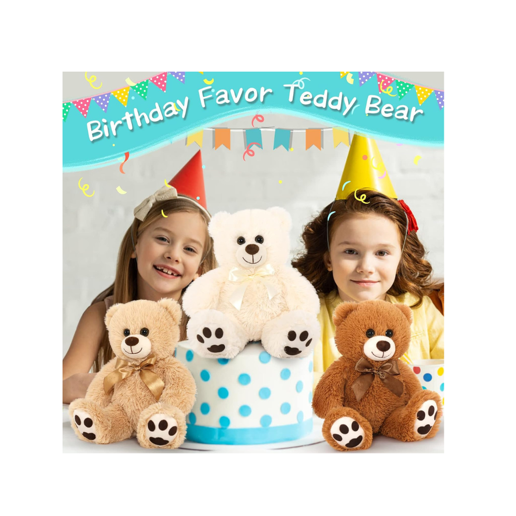 3-Pack Plush Teddy Bear Soft Stuffed Animals with Satin Bow for Kids & Gifts