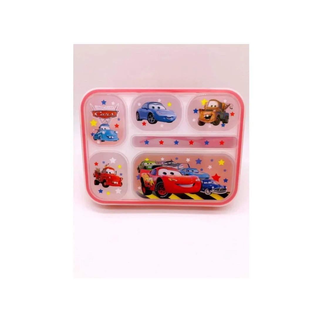 Kids 5-Compartment Cartoon Lunch Box - Stainless Steel with Spoon