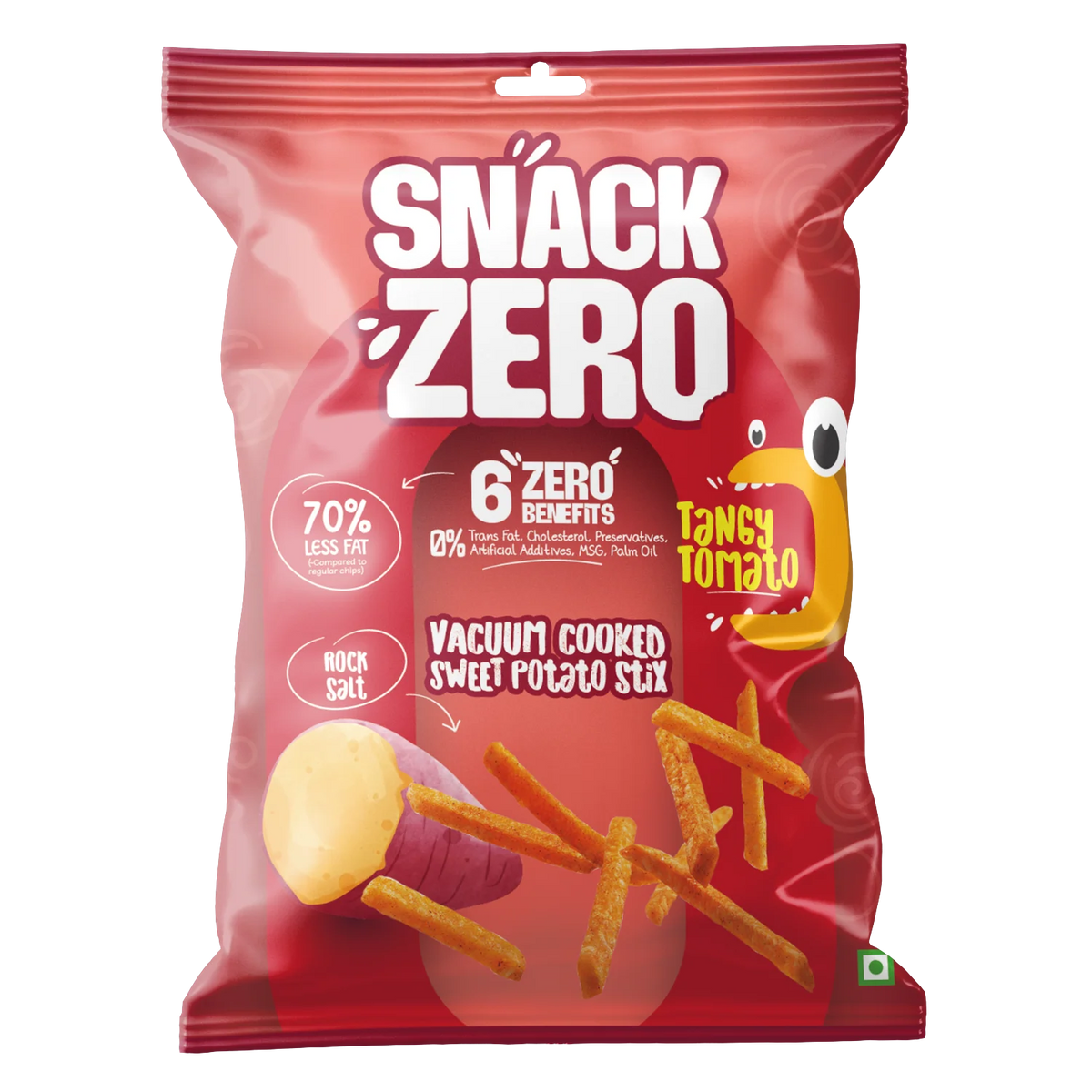 Snack Zero tangy tomato sweet potato stix snack bag with fries on the front