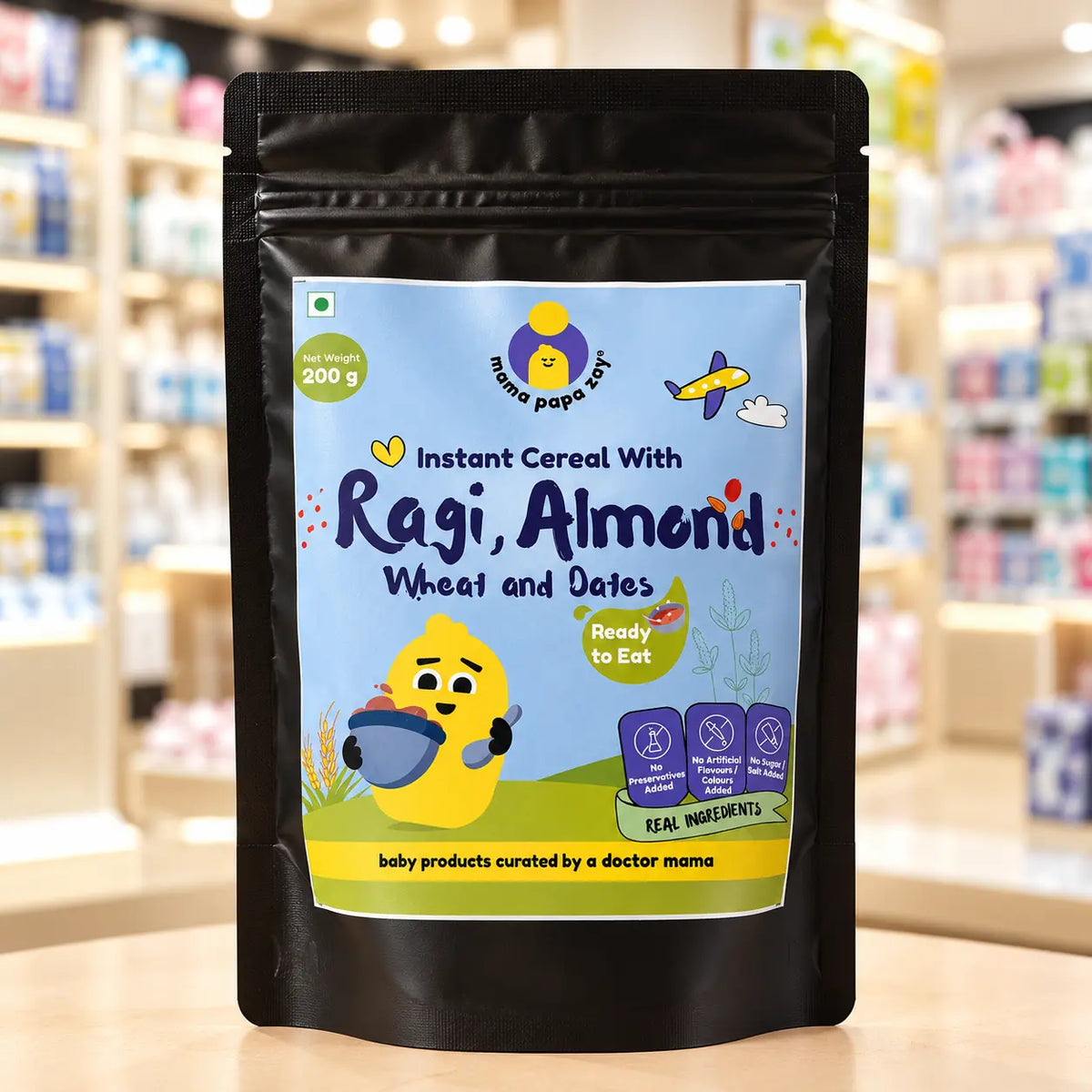 MamaPapaZay Instant Baby Cereal with Ragi, Almond, Wheat & Dates, 200 g | Ready-to-Eat Cereal