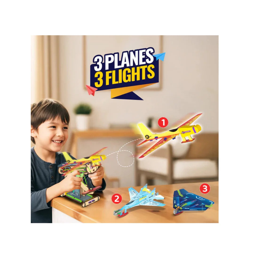 3in1 Airplanes Launcher Toy for Kids,Build & Launch 3 Planes, Fighter Jet, Glider, Stealth,DIY STEM Toy (6-12 Years)