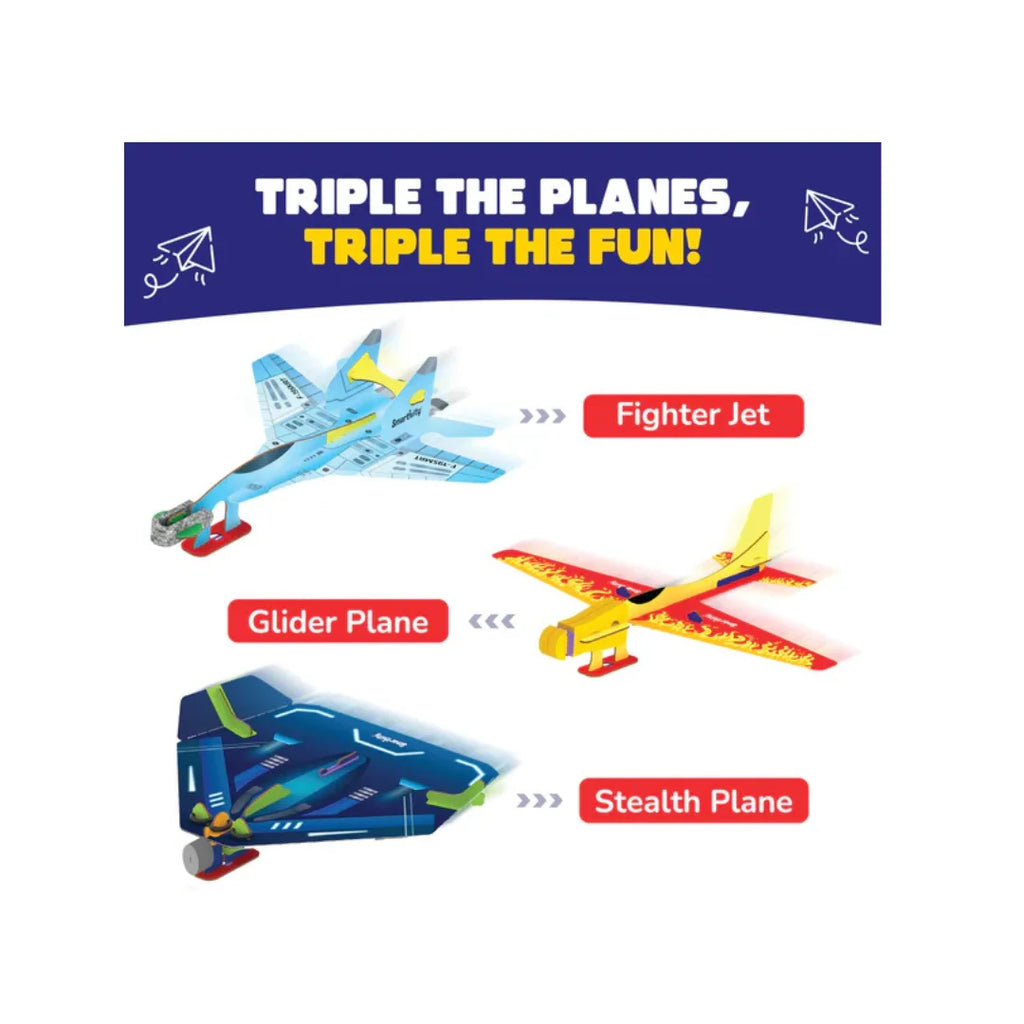 3in1 Airplanes Launcher Toy for Kids,Build & Launch 3 Planes, Fighter Jet, Glider, Stealth,DIY STEM Toy (6-12 Years)