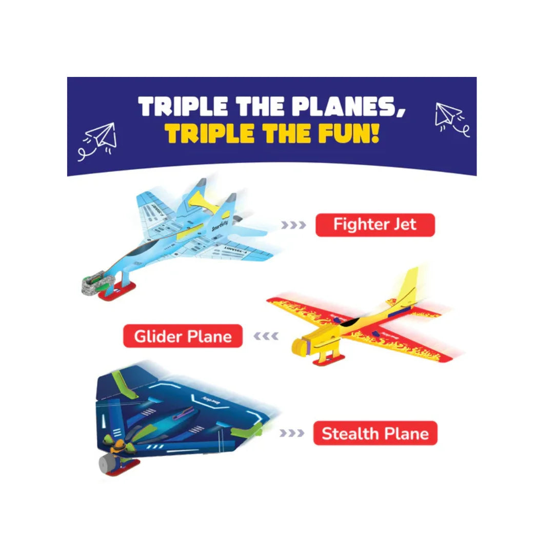 3in1 Airplanes Launcher Toy for Kids,Build & Launch 3 Planes, Fighter Jet, Glider, Stealth,DIY STEM Toy (6-12 Years)