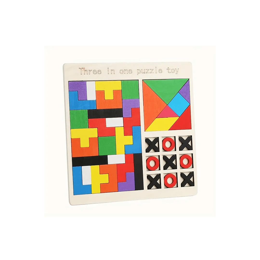 The Magic Lamps Toys Burani Toys Wooden 3 in 1 Children's Educational Colorful Square Tangram Game Chess Xo Tic-Tac-Toe Nine-Square Three-in-One Puzzle Building Blocks Early Education Toy