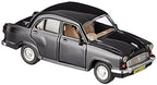 Black pull-back toy car with silver trim, tan interior, and detailed wheels