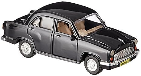 Black pull-back toy car with silver trim, tan interior, and detailed wheels