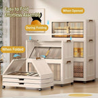 Ovya 5 Tier Cupboard for Storage DIY Foldable Cupboard with Door, Caster & Wheels | Kids Wardrobe for Clothes Collapsible Racks for Home Office Bedroom (L 49 X B 29 X H 134 Cm)