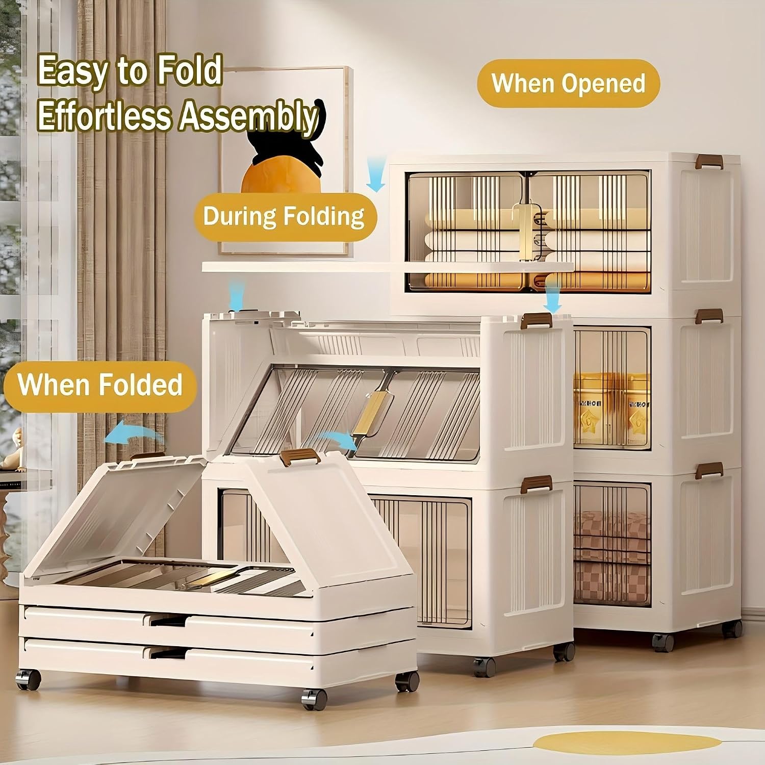 Ovya 5 Tier Cupboard for Storage DIY Foldable Cupboard with Door, Caster & Wheels | Kids Wardrobe for Clothes Collapsible Racks for Home Office Bedroom (L 49 X B 29 X H 134 Cm)