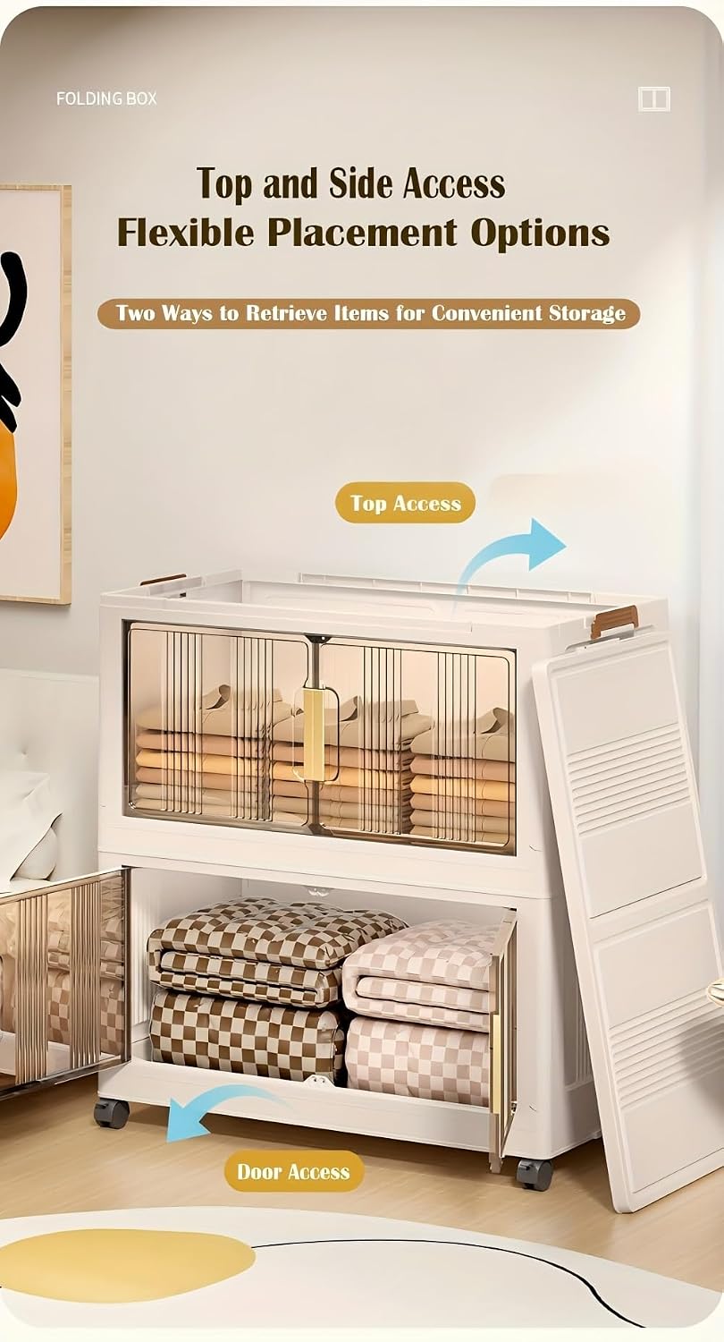 Ovya 5 Tier Cupboard for Storage DIY Foldable Cupboard with Door, Caster & Wheels | Kids Wardrobe for Clothes Collapsible Racks for Home Office Bedroom (L 49 X B 29 X H 134 Cm)