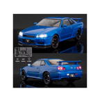 Toy Rush Nissan Skyline GT-R R34 Die-Cast Model Car 1:24 Scale – Pull Back, Openable Doors & Detailed Collectible (Blue) 3-14 Years