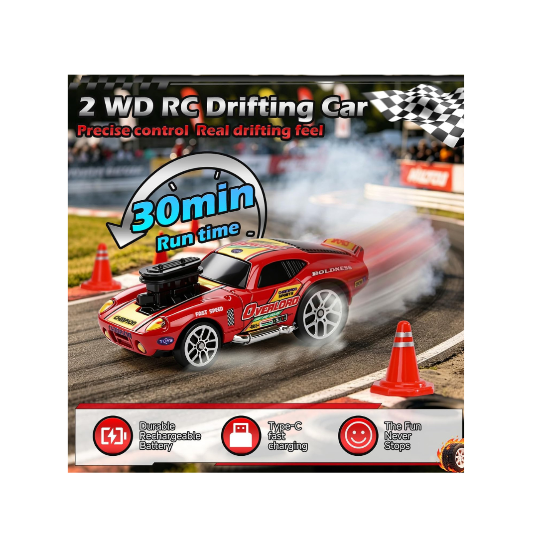 Mini Drift RC Car 1:64, Remote Control Car with 3 Speed, 2.4GHz and Bluetooth App, Metal Body, Drift Car for Kids from 6 Years Old (Red)