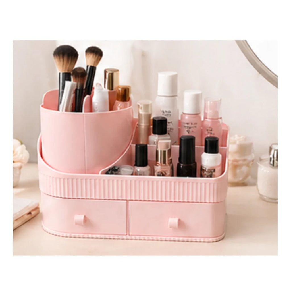 Desk Organizer with 2 Drawers & Rotating Pen Holder - Stationery & Makeup