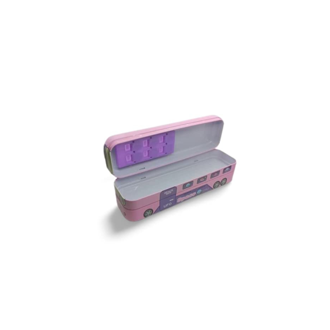 Bus With Moving Tyers And Openable seats pencil box  Box pink