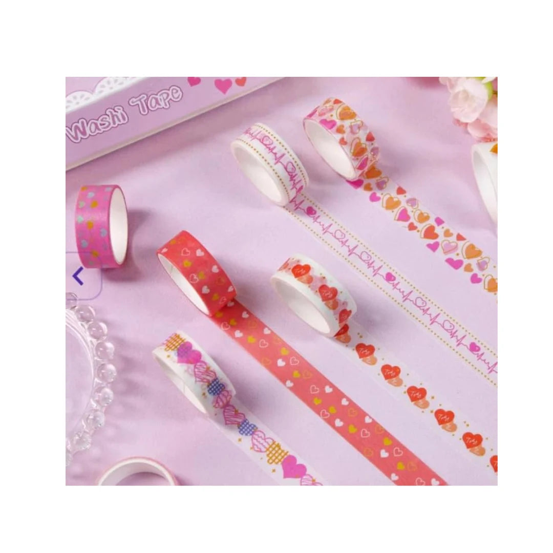 Kawaii Heart Washi Tape Set - 10 Japanese Masking Tape Rolls for Journaling