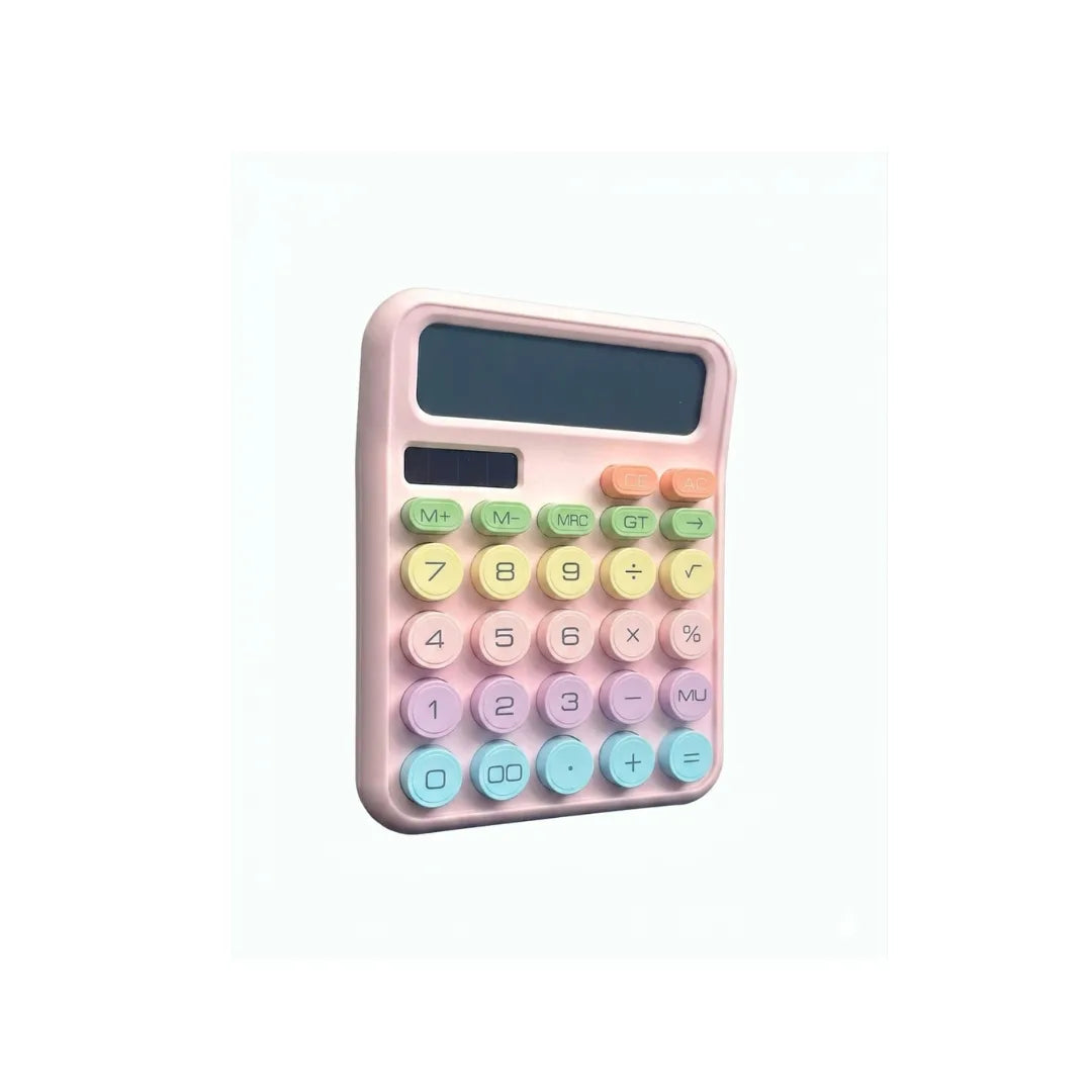 Cute Pastel Calculator - Large Display, Soft-Touch Buttons, Pink Desk Design