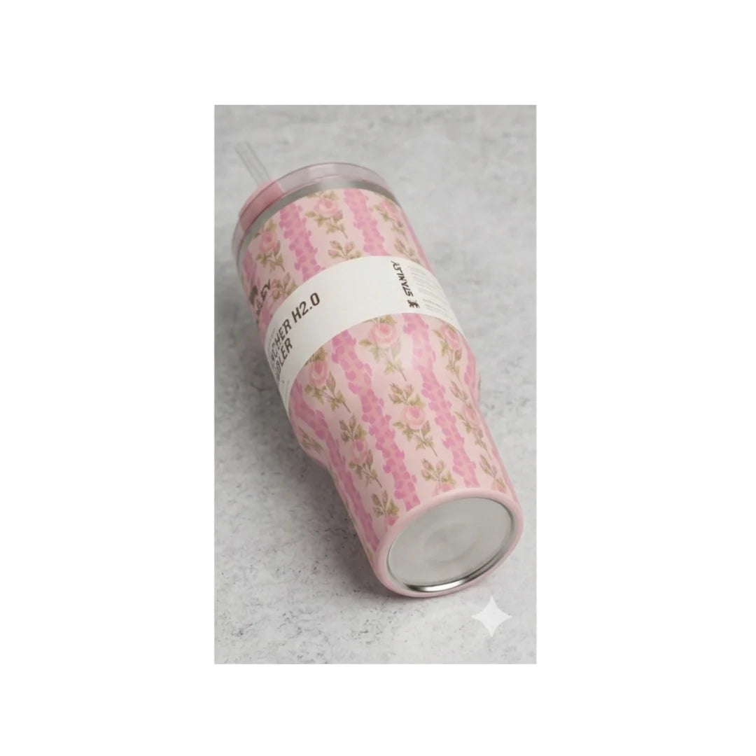 Floral Insulated Tumbler with Handle & Straw - Large Capacity, Leakproof