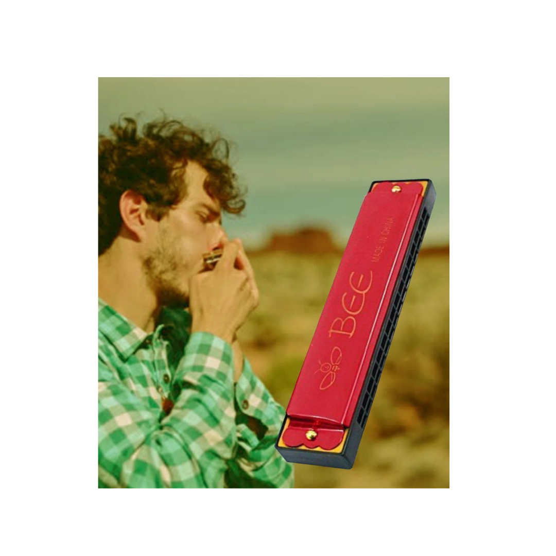JB Impex 20-Hole Bee Harmonica Set – Key of C Musical Mouth Organ for Kids & Beginners (Pack of 1, Red) 6+ Years