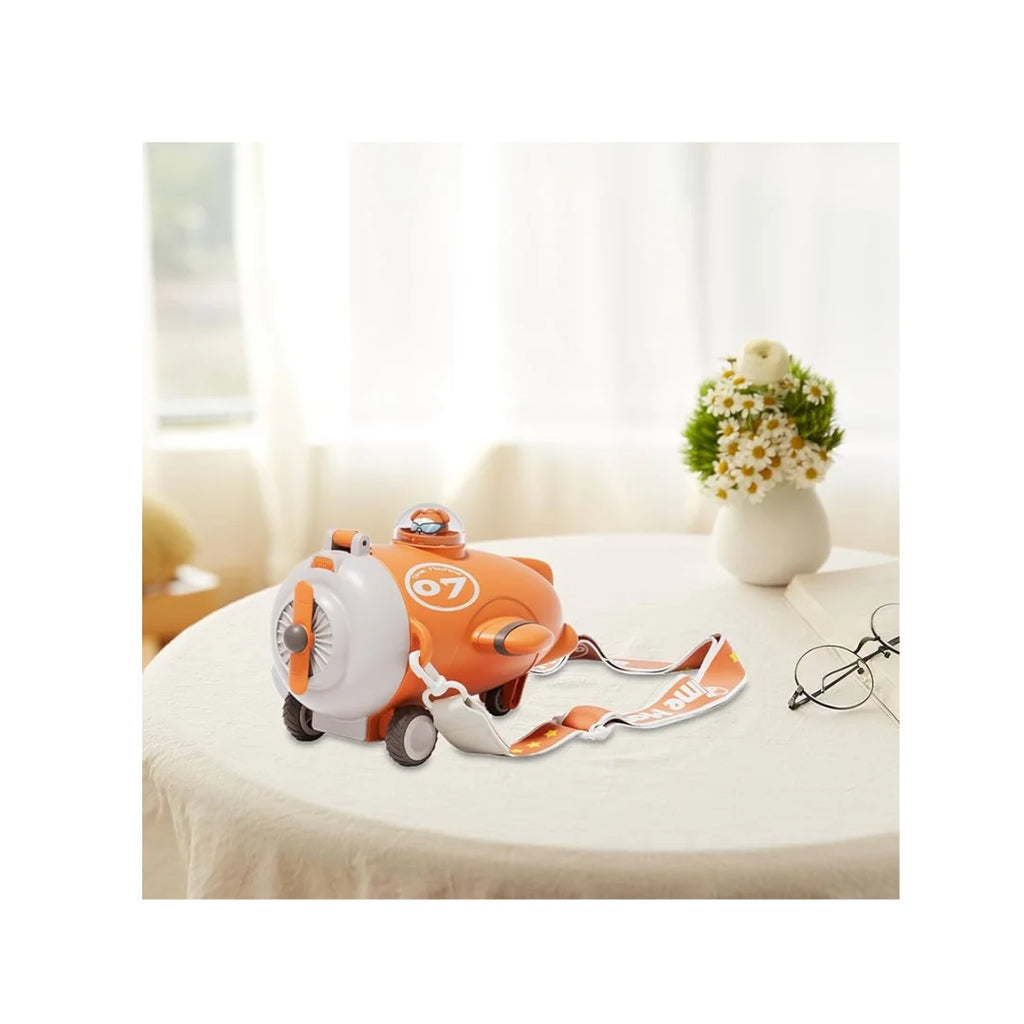 Airplane Water Bottle for Kids - Compact Sipper with Straw & Shoulder Strap
