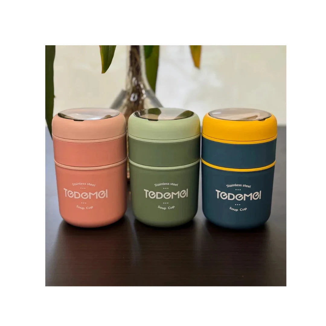 Stainless Steel Double Decker Food Jar - Insulated Leakproof Lunch Container