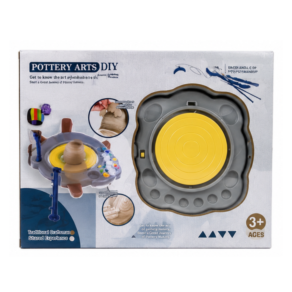 MM Toys Pottery Arts Wheel DIY Clay Craft Kit – Electric Pottery Wheel with Clay, Paints & Sculpting Tools for Kids (Ages 3+)