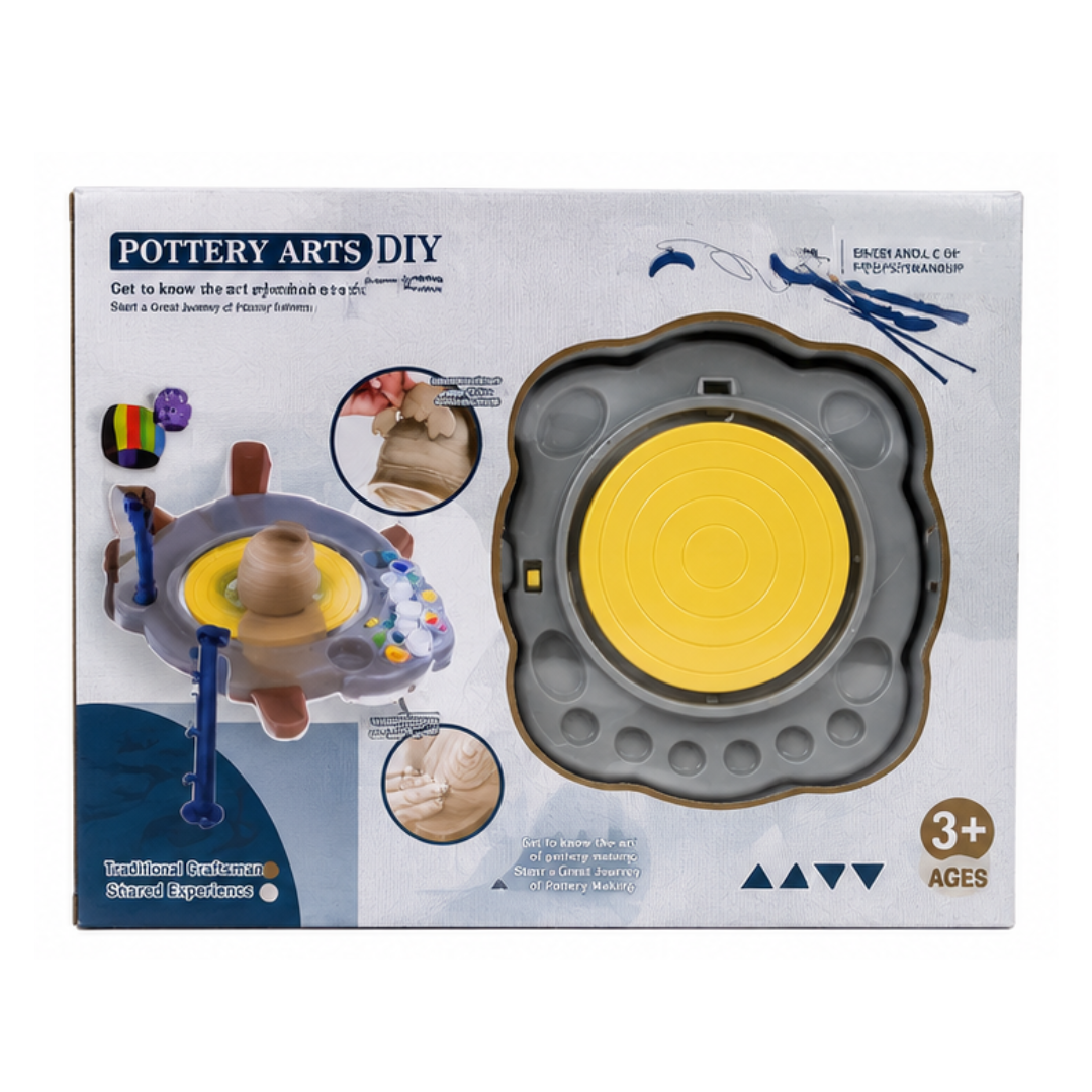 MM Toys Pottery Arts Wheel DIY Clay Craft Kit – Electric Pottery Wheel with Clay, Paints & Sculpting Tools for Kids (Ages 3+)