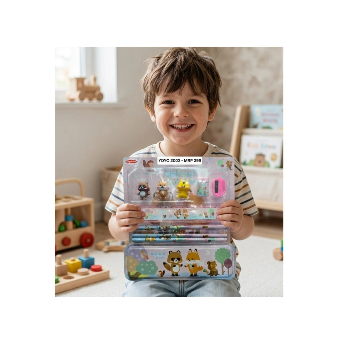 Animal World Stationery Set - Pencils, Eraser, Ruler & Sharpener for Kids