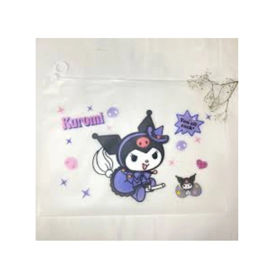 Kuromi A4 Zipper File Bag - Transparent Document Pouch for School & Girls