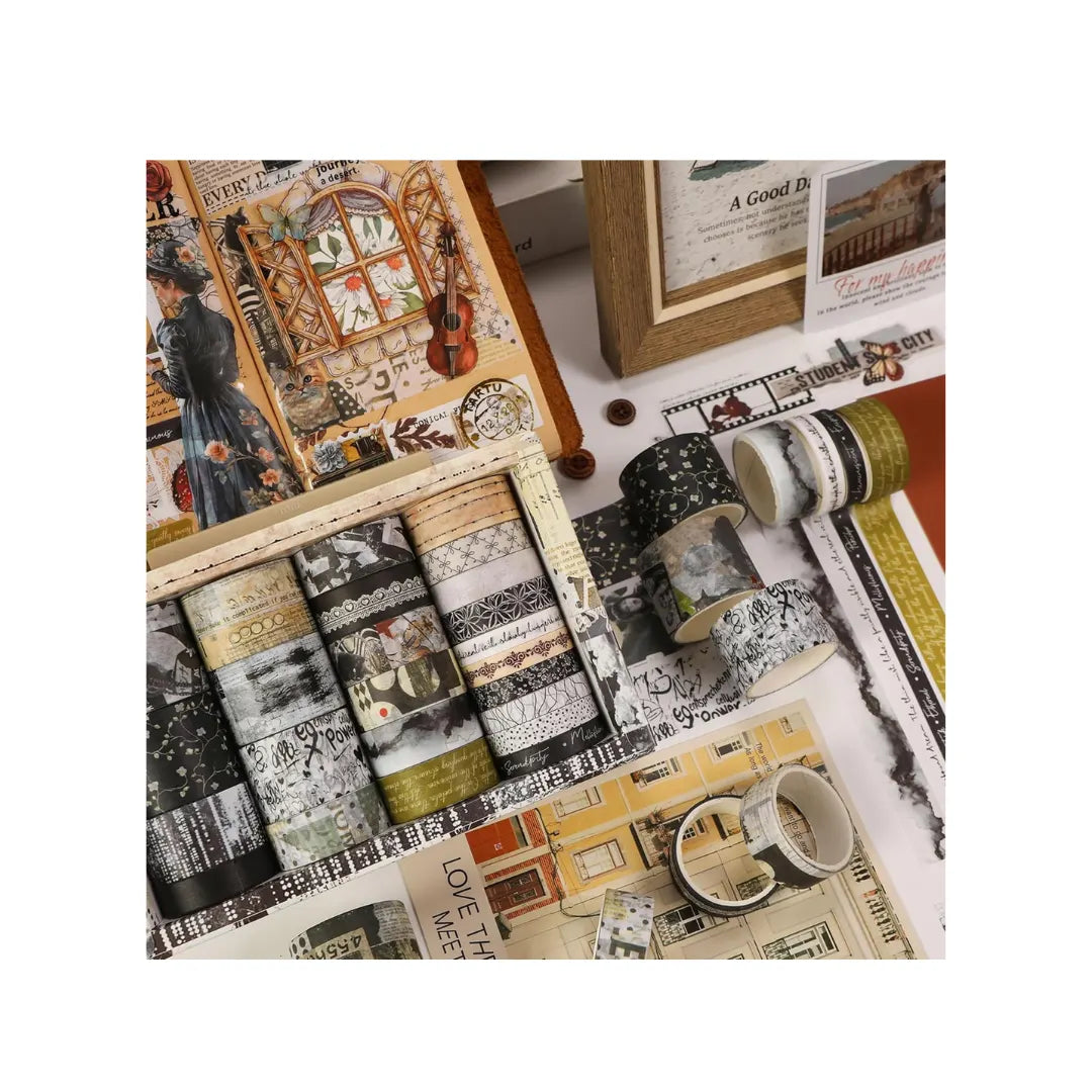 Vintage Washi Tape Set - Decorative Masking Tape for Scrapbooking & Journaling
