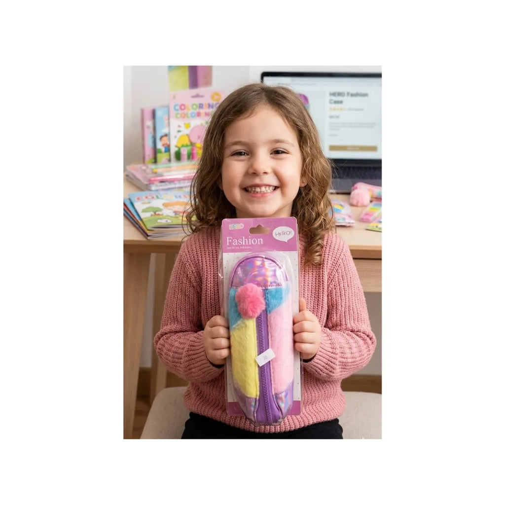Rainbow Plush Pencil Pouch - Colourful Zipper Case for Girls