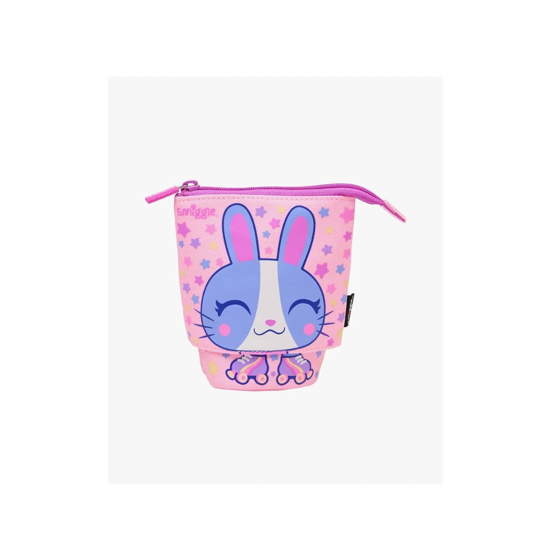 Bunny Pop-Up Pencil Case - Stand & Slide Pink Stationery Box with Rabbit Design