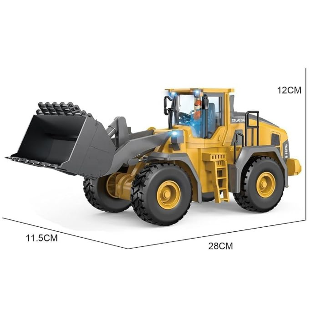 Remote Control Construction Wheel Loader Toy with Alloy Bucket & Rechargeable Battery