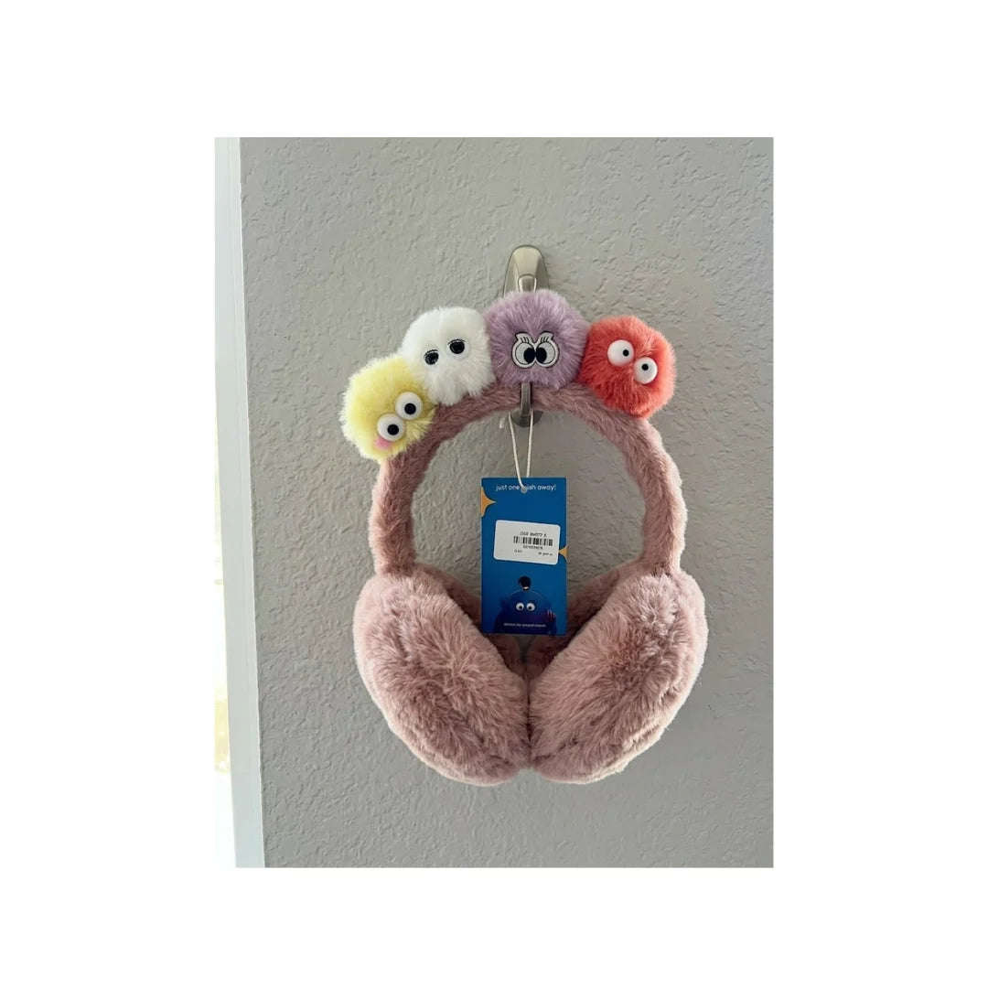 Monster Pom Pom Ear Muffs for Kids - Fluffy Faux Fur, Warm & Cute