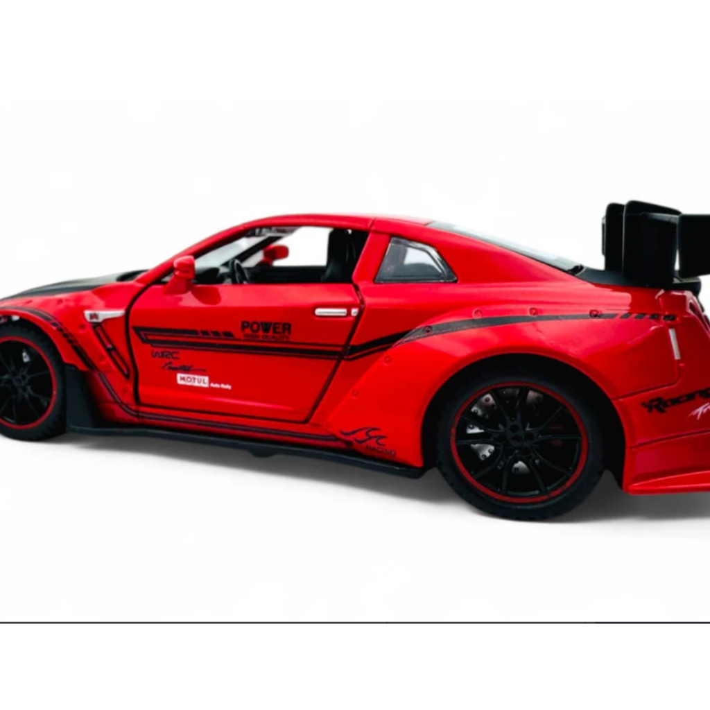 Toy Rush Nissan GT-R R35 Die-Cast Model Car (1:24 Scale) – Pull Back with Opening Doors | Red/Black 3-14 Years