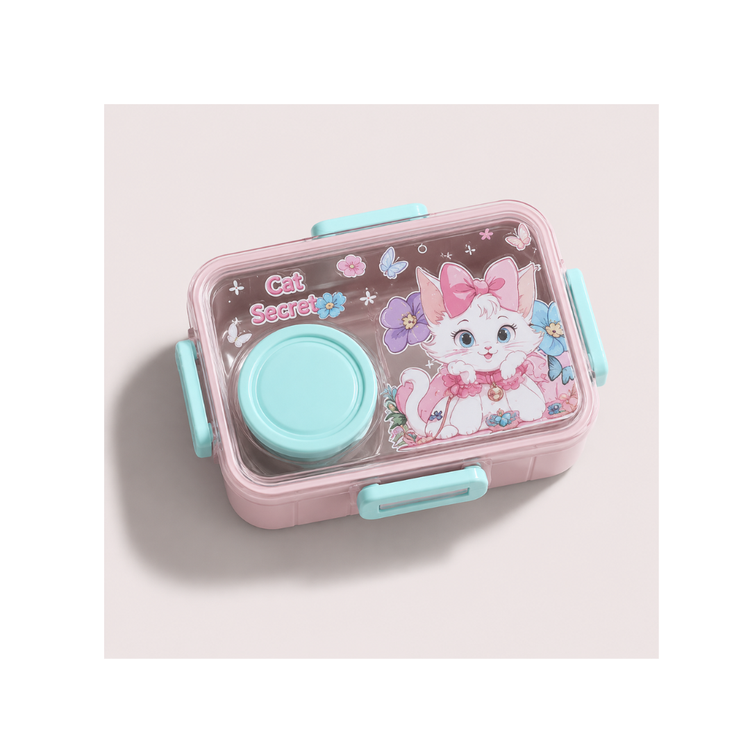 Kids Cartoon Lunch Box with Sauce Cup - Compact & Leakproof (Color as per Availability)
