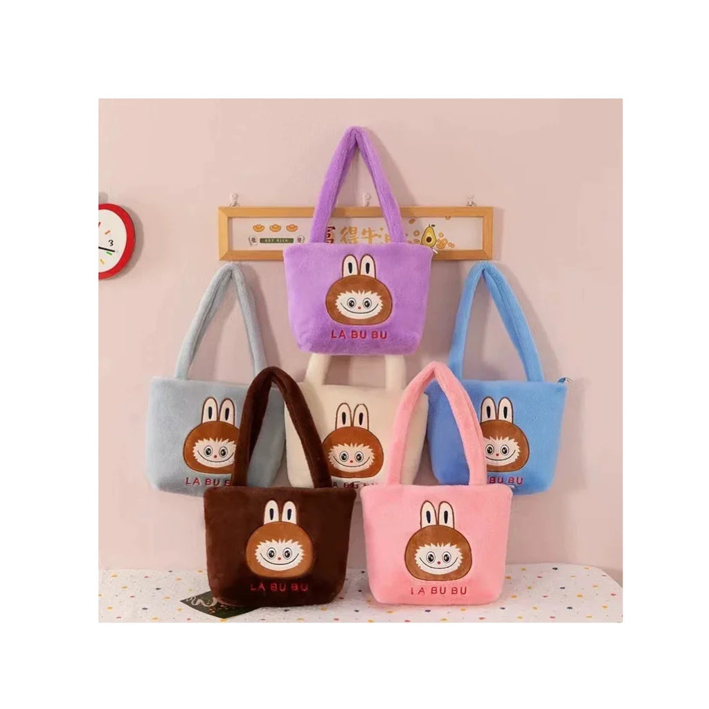Labubu Plush Tote Bag - Fluffy Faux Fur Handbag for Kids & Teens