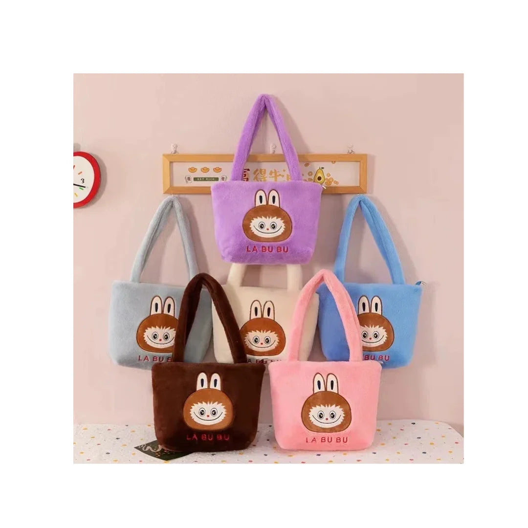 Labubu Plush Tote Bag - Fluffy Faux Fur Handbag for Kids & Teens
