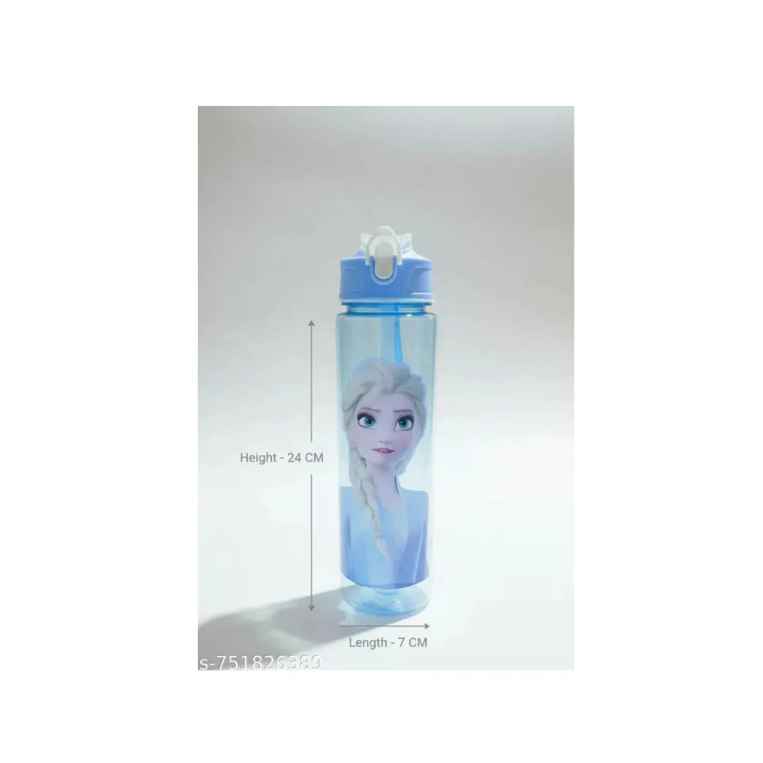 Kids Cartoon Water Bottle - Printed Plastic Sipper with Straw & Carry Strap