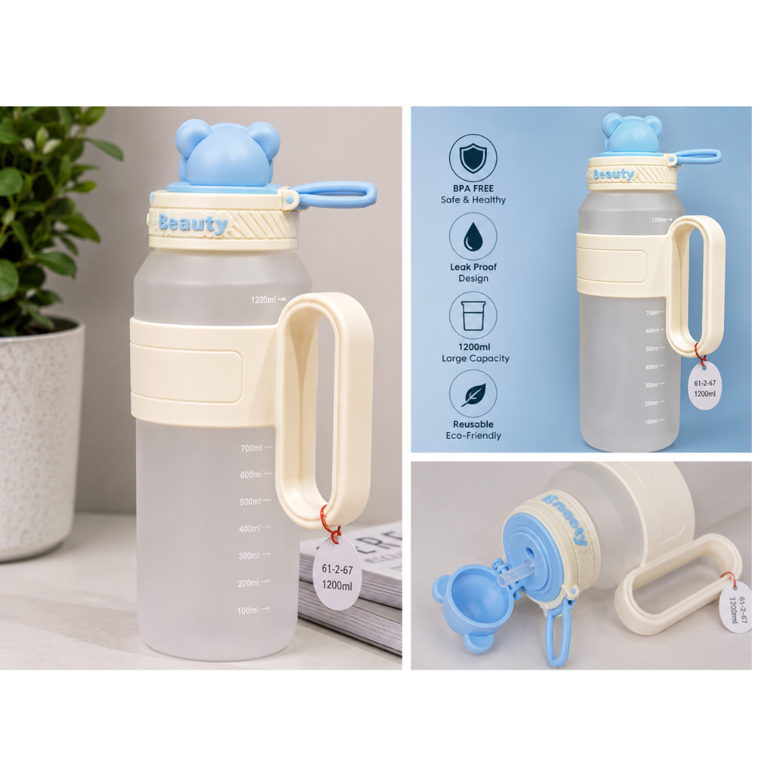 UB Collection Cartoon Sports Water Bottle with Handle & Flip-Top Lid | Leakproof Kids Water Bottle | Model 61-2-67 (Colour & Design As Per Availability)