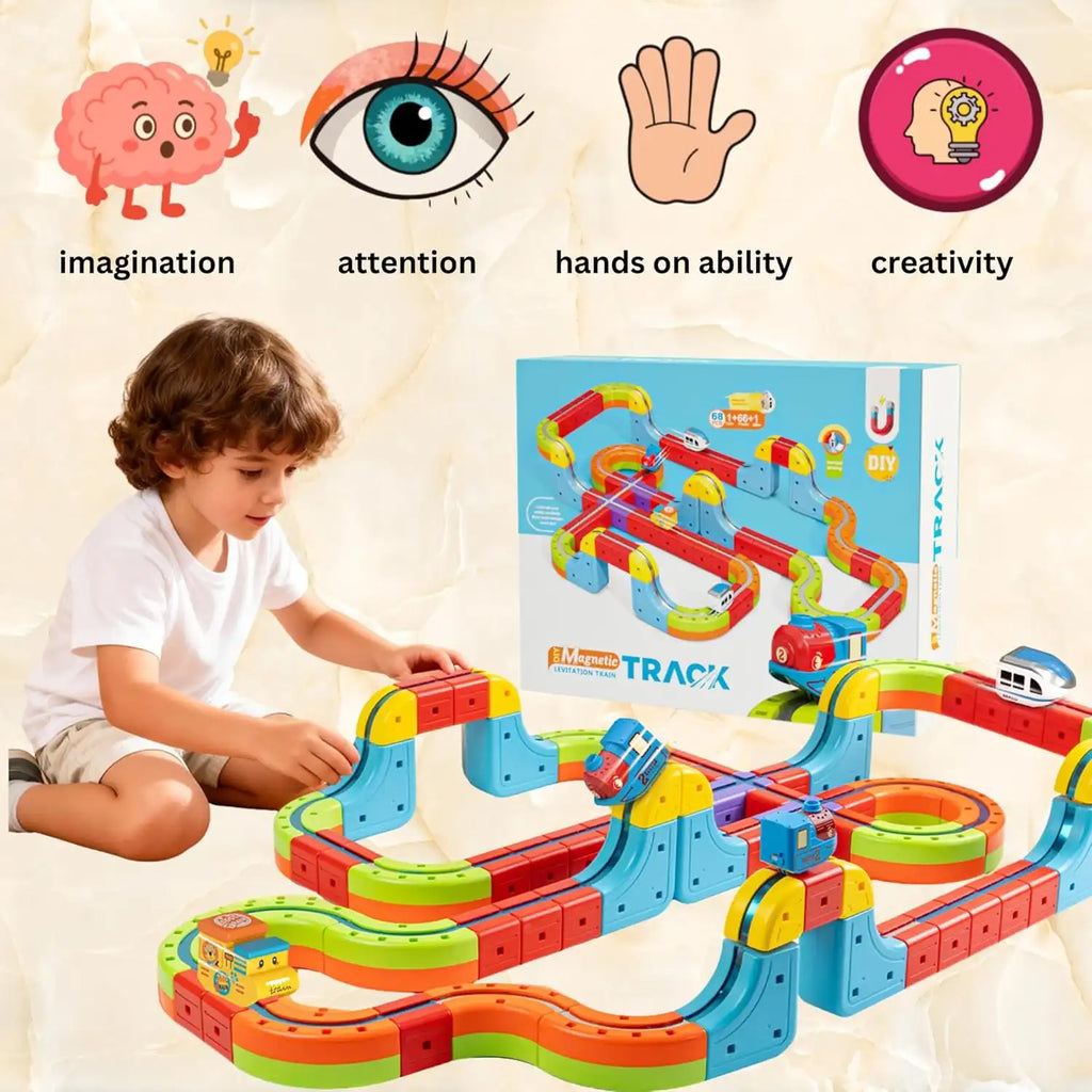 Magnetic Maglev Train Set · 38 Pieces · Ages 3–13 · Build Your Own Tracks
