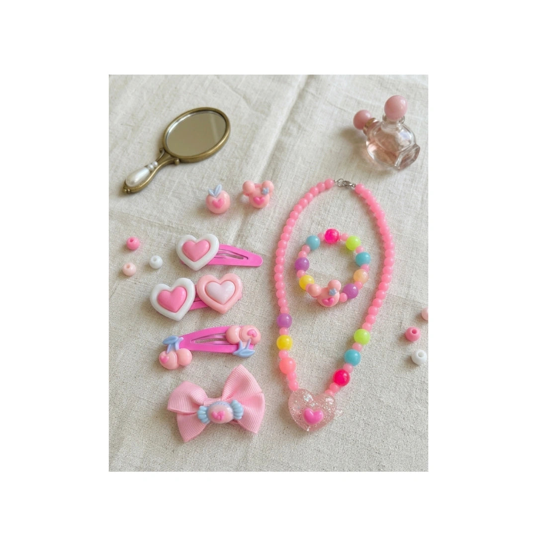 Girls Jewellery & Hair Accessories Set - Necklace, Bracelet, Clips & Bow