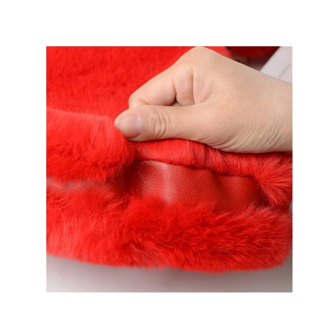 Heart Shape Fur Purse with Chain Strap - Fluffy Crossbody Bag, Red
