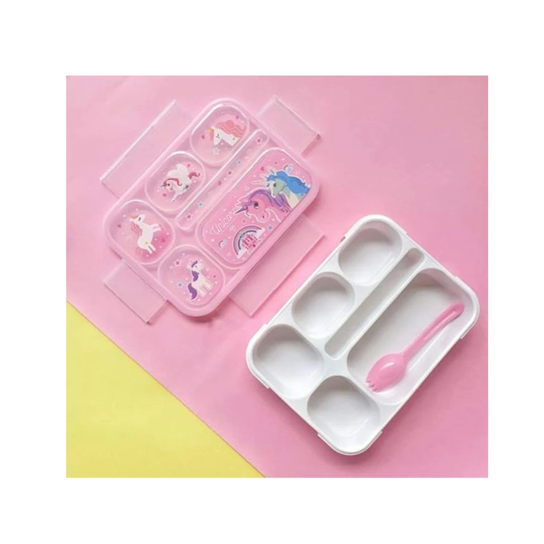 Kids 5-Compartment Cartoon Lunch Box - Stainless Steel with Spoon